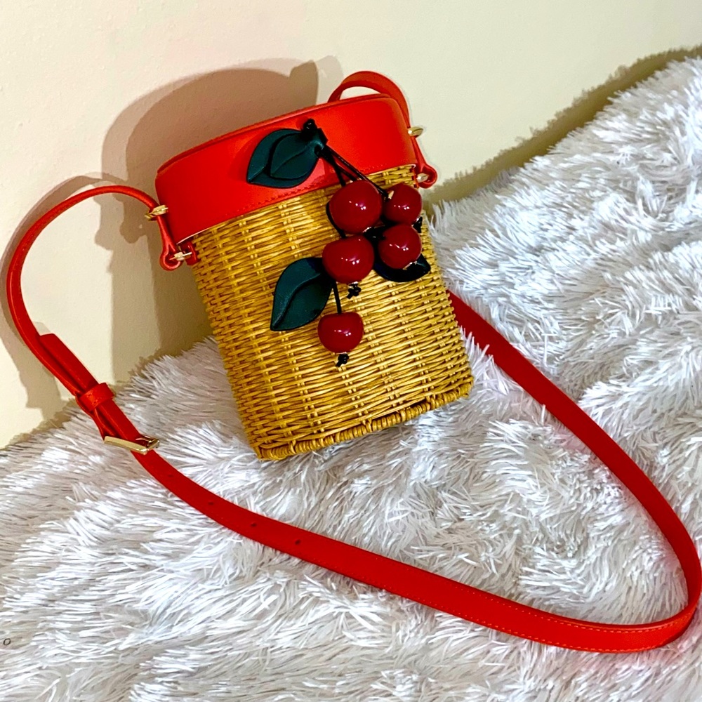 NWOT Kate Spade Picnic Cherries Wicker Crossbody